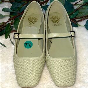 Vince Camuto Woven Cream Mary Jane Flats